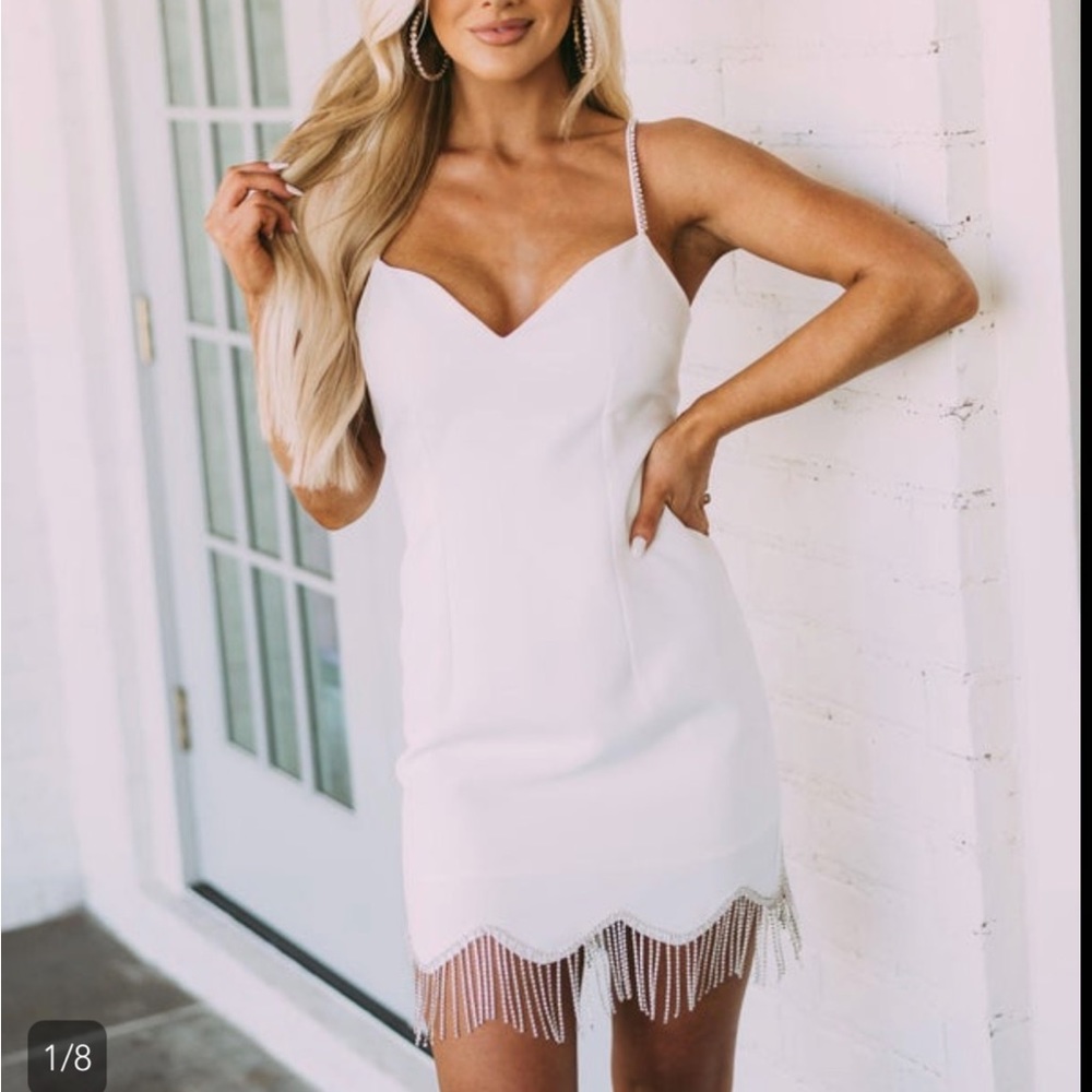 Diamond Fringe Tassel Dress-White bride